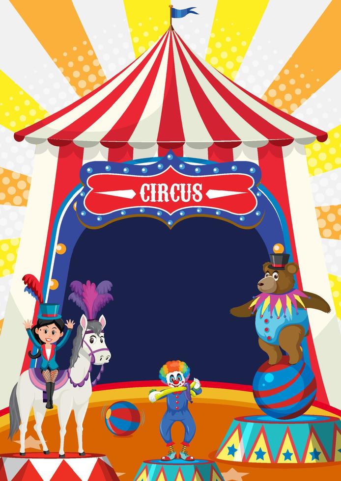 Carpa de cúpula de circo con artista animal sobre fondo blanco. vector
