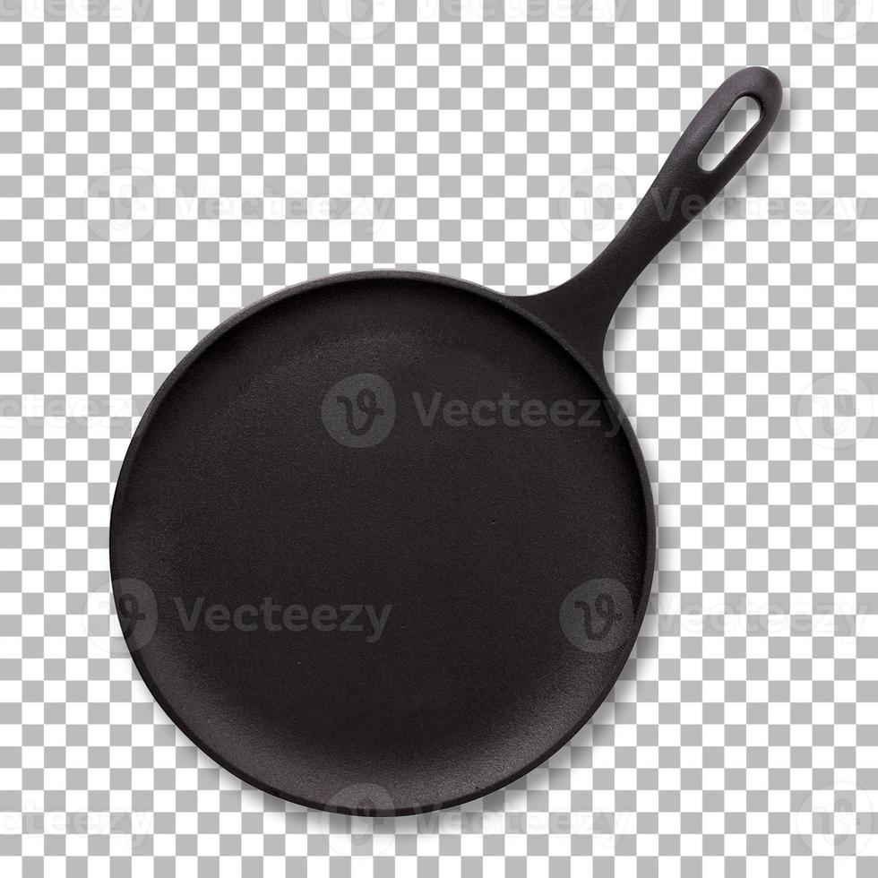 Steel empty frying pan isolated on transparency background. photo