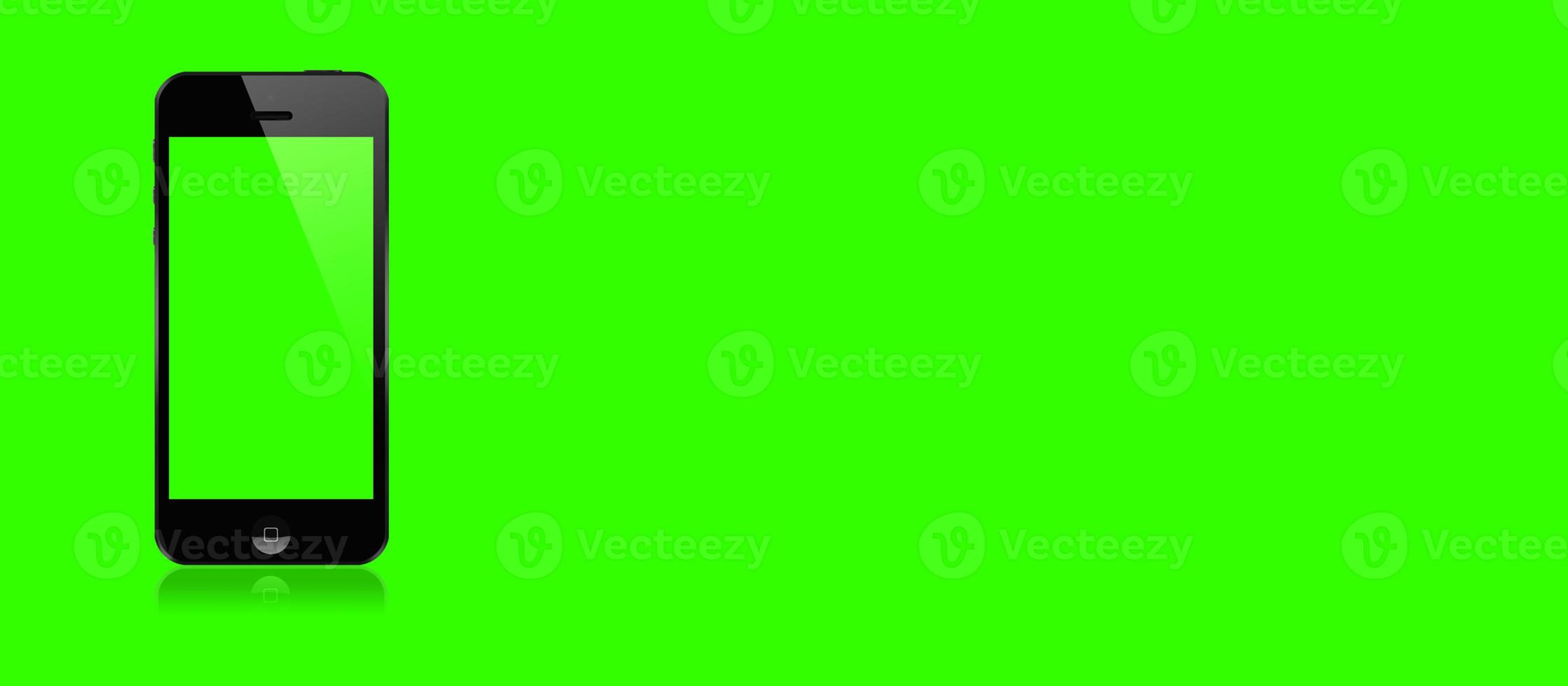 Mockup image of 3d rendering White tablet pc or smartphone with blank green  screen on green background. fit for using design element. photo