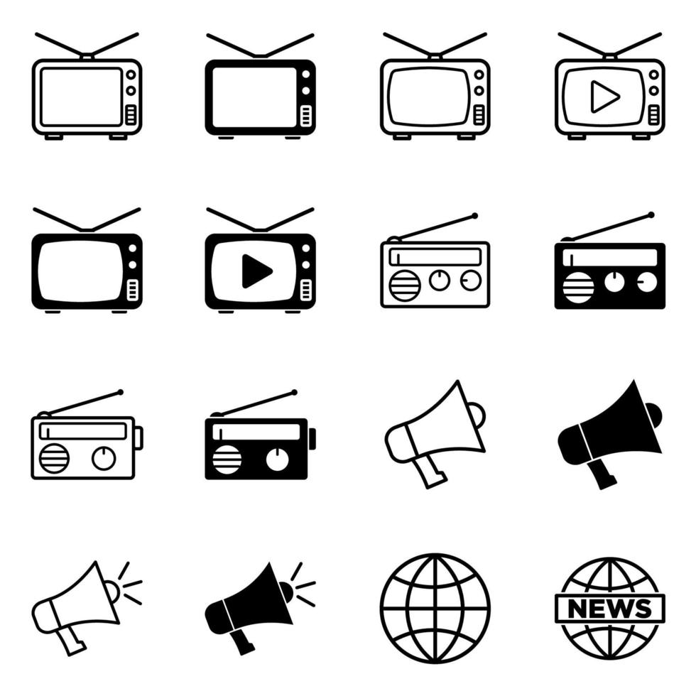 conjunto de iconos de medios plantilla de diseño vectorial en fondo blanco vector