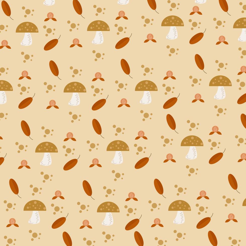 Autumn leaves and mushroom pattern vector