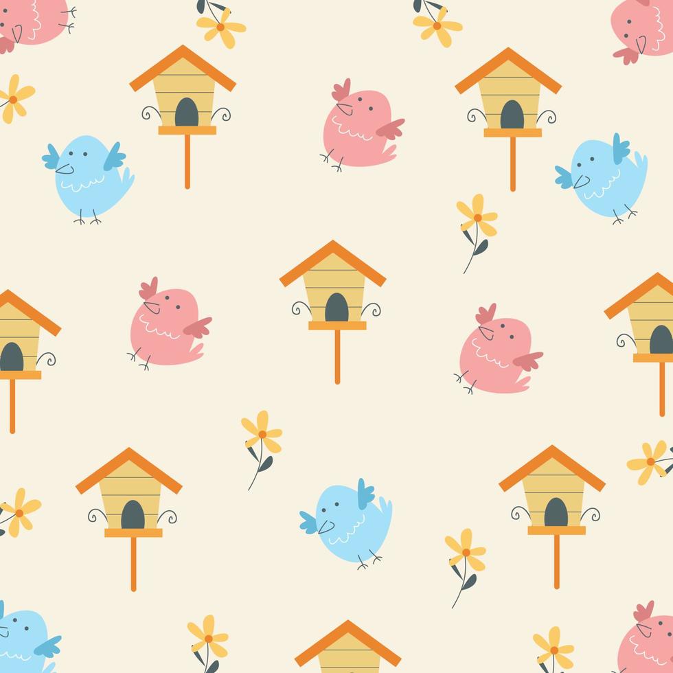 lindos pájaros y flores de primavera vector