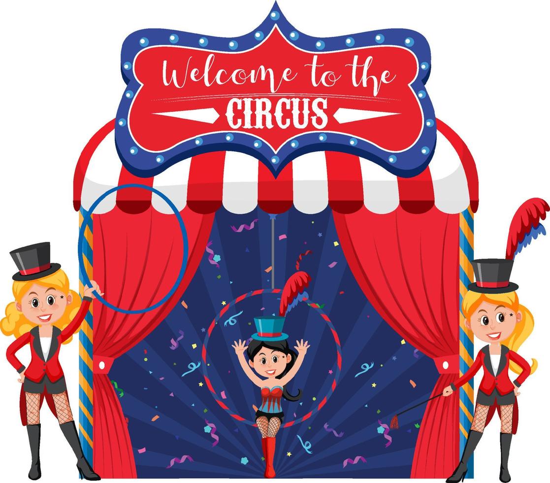 Welcome to the circus banner with magician girls vector