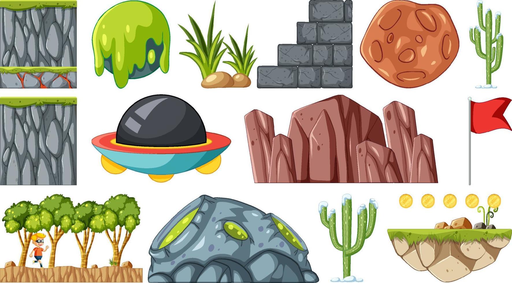 Set of isolated fantasy space game objects and elements vector