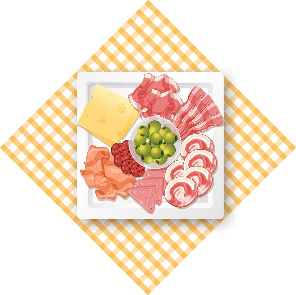 Lunch meat set with different cold meats on platter vector
