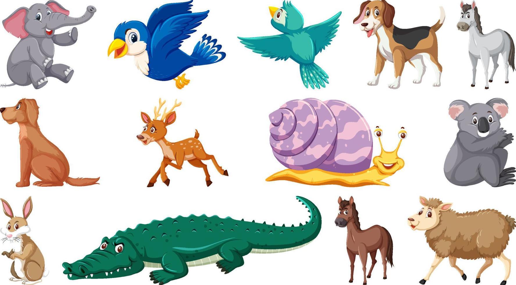 Set of isolated different animals vector
