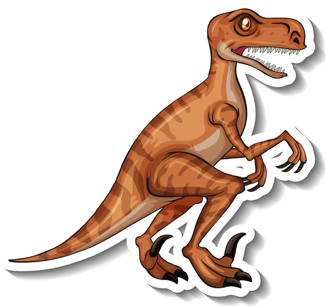 etiqueta engomada del personaje de dibujos animados del dinosaurio velociraptor vector