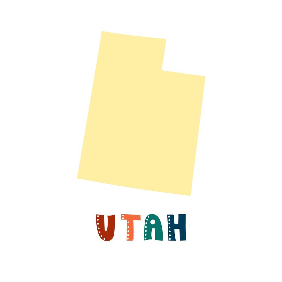 USA collection. Map of Utah. Doodling style lettering vector