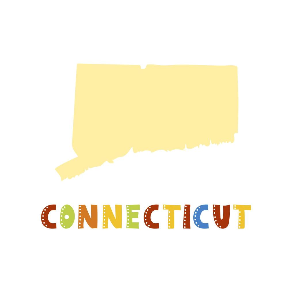 colección usa. mapa de connecticut. letras de estilo garabatos vector