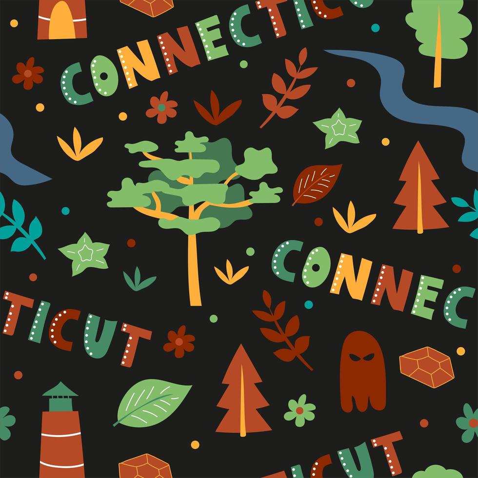 USA collection. Vector illustration of Connecticut theme. State Symbols