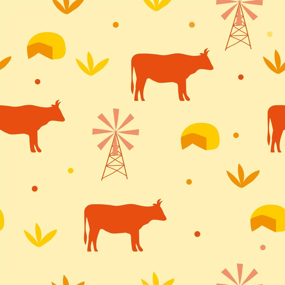 Seamless pattern background with cow and cheese - vector illustration