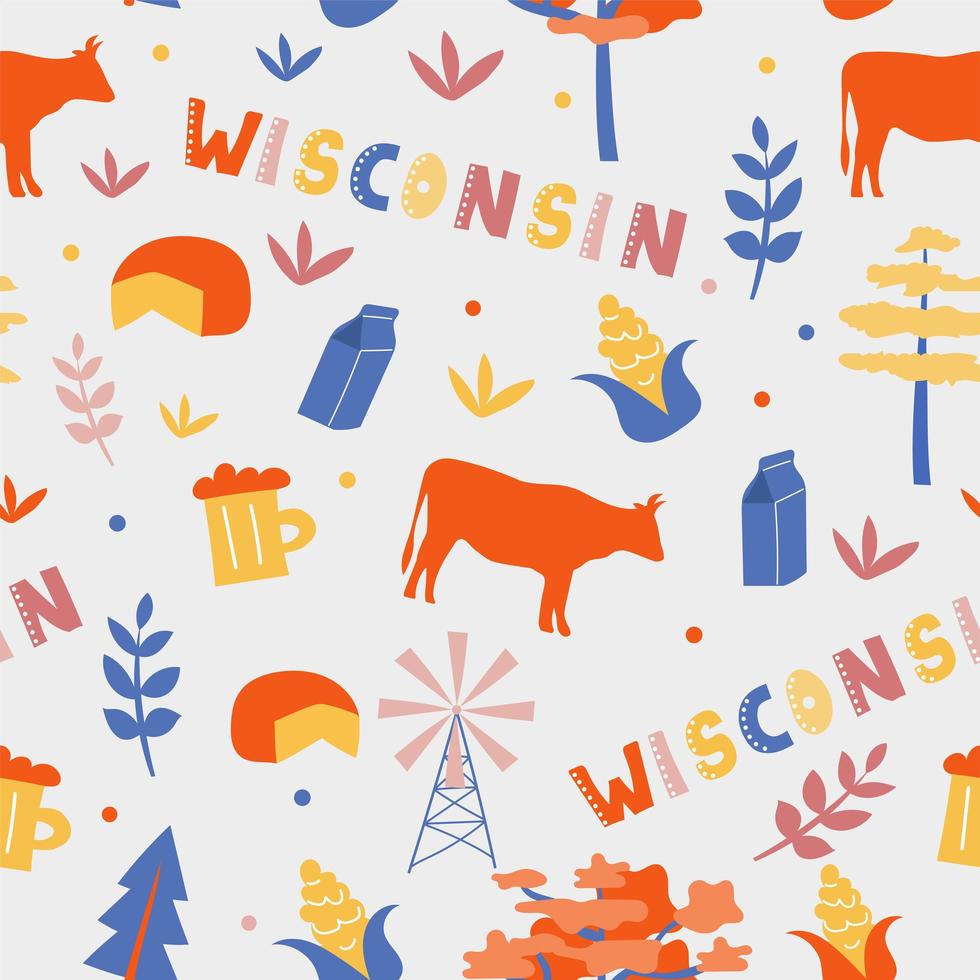 USA collection. Vector illustration of Wisconsin theme. State Symbols