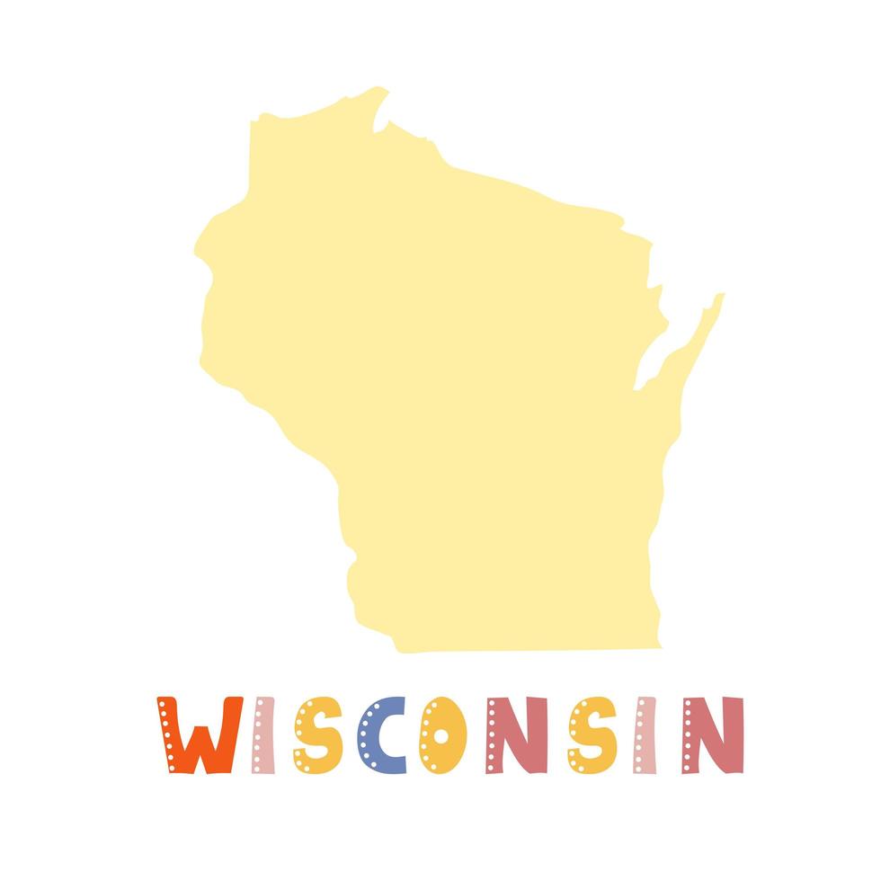 USA collection. Map of Wisconsin. Doodling style lettering vector