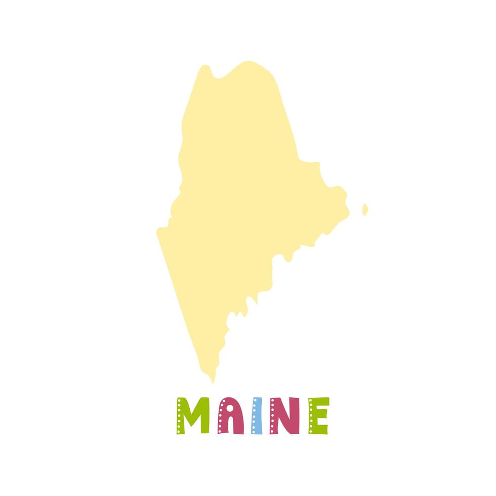 USA collection. Map of Maine. Doodling style lettering vector