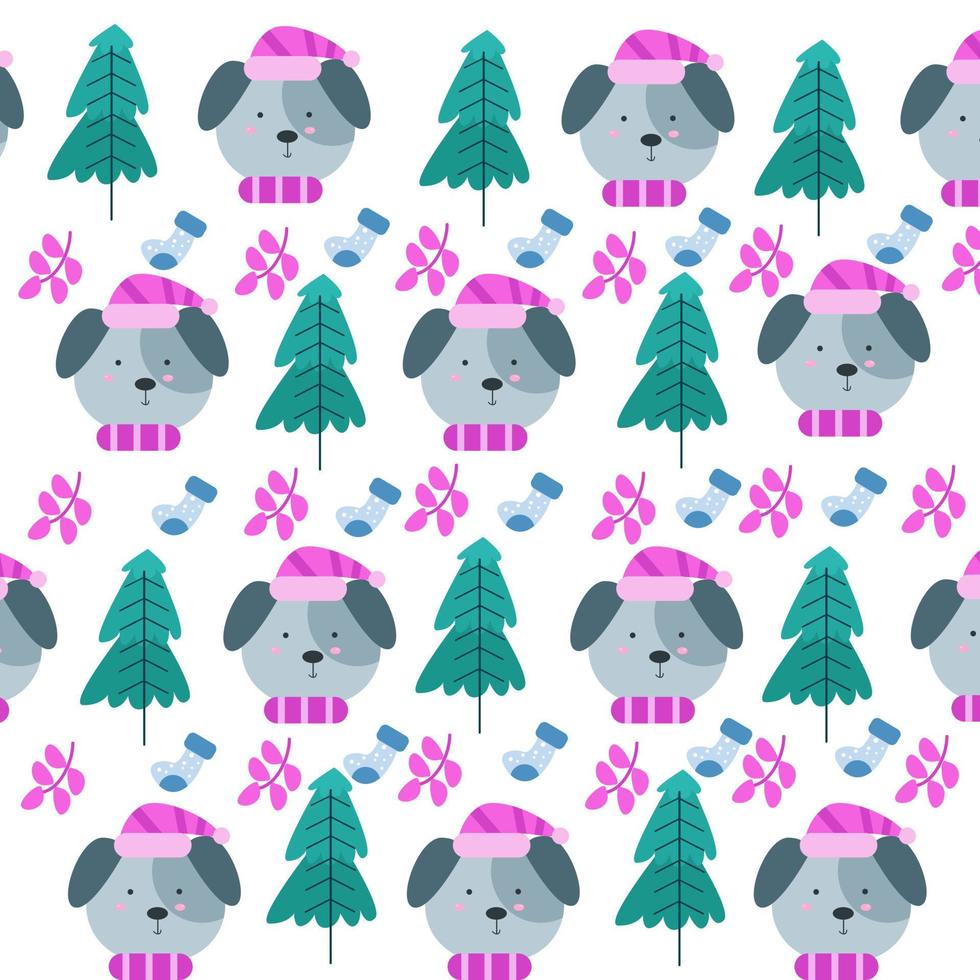 Modern christmas cute pattern dog vector