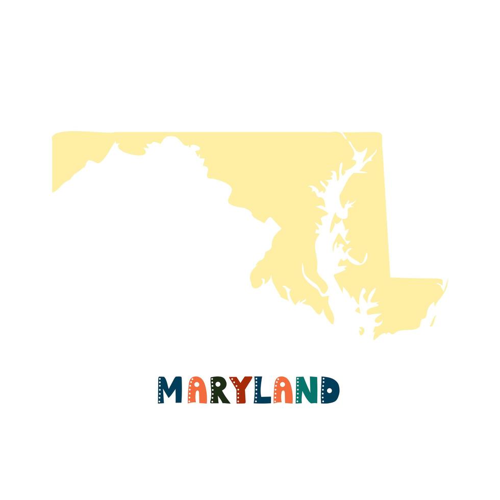 colección usa. Mapa de Maryland - silueta amarilla vector