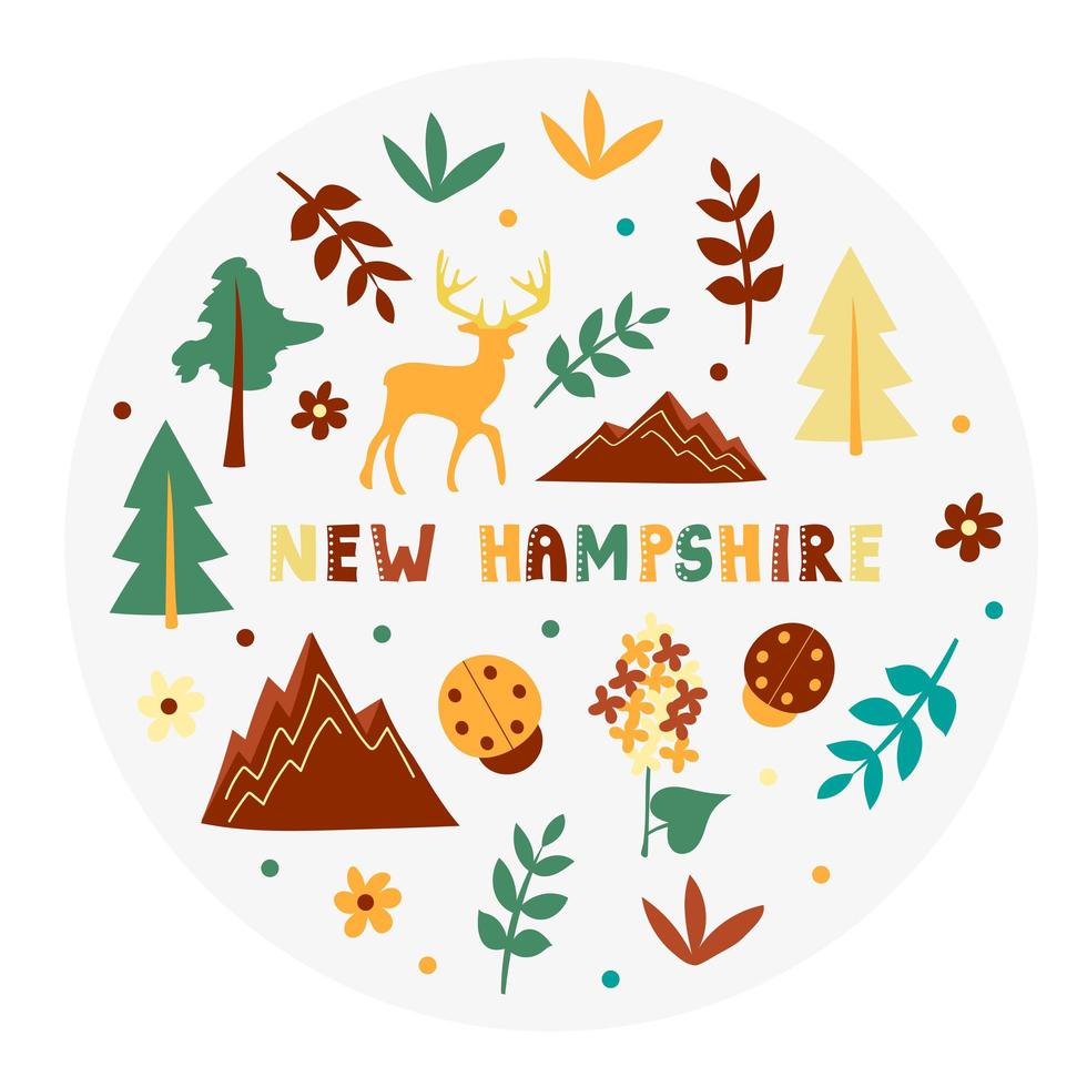USA collection. Vector illustration of New Hampshire theme. State Symbols