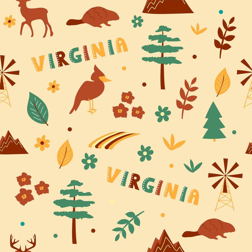 colección usa. ilustración vectorial del tema de virginia. símbolos de estado vector