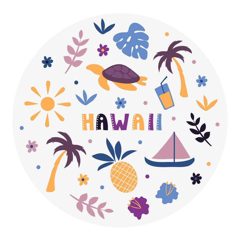 USA collection. Vector illustration of Hawaii theme. State Symbols