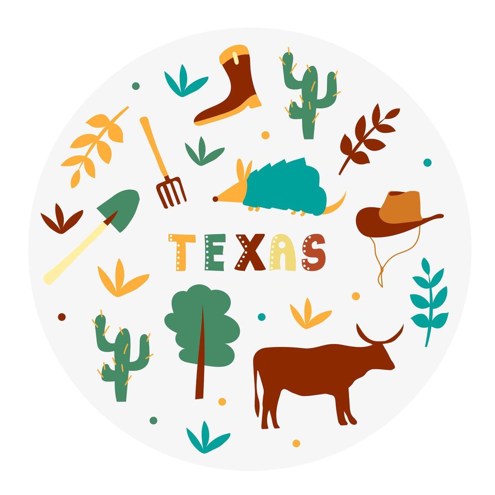 colección usa. ilustración vectorial del tema de texas. símbolos de estado vector