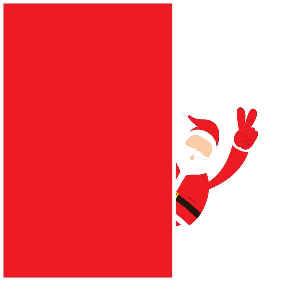 Santa Claus with copy space blank sign for text. Merry Christmas template. Vector illustration