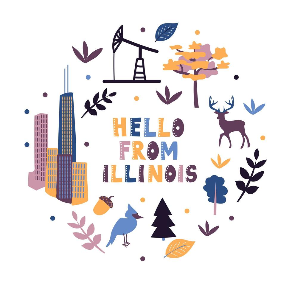 USA collection. Hello from Illinois theme. State Symbols vector