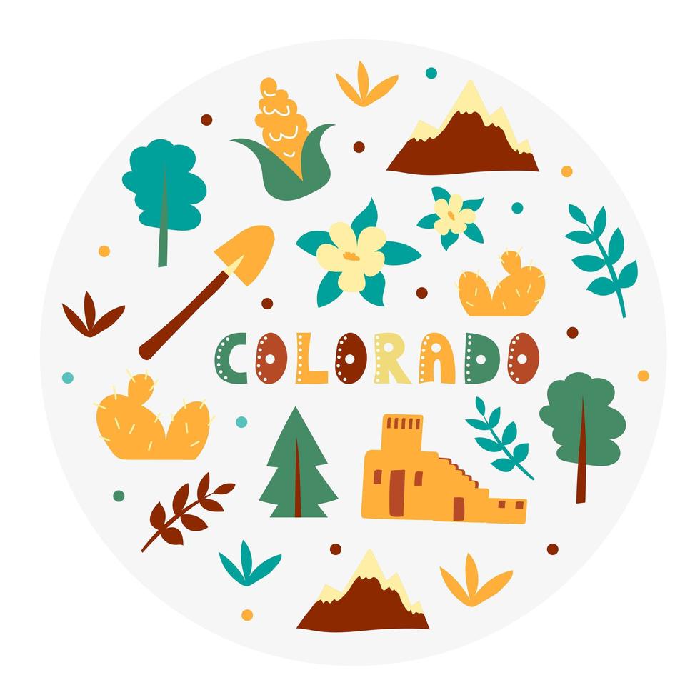 USA collection. Vector illustration of Colorado theme. State Symbols
