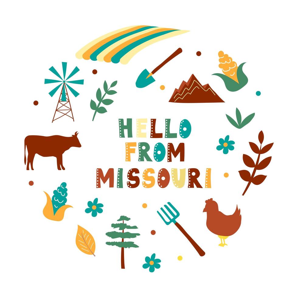 USA collection. Hello from Missouri theme. State Symbols vector
