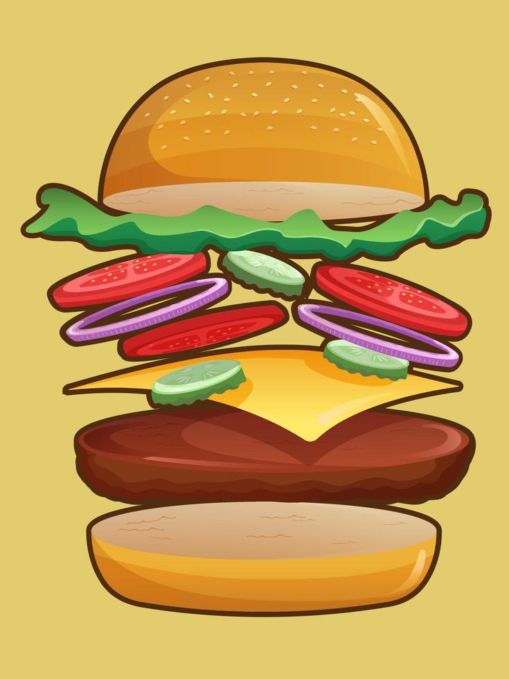 burger falling pieces vector