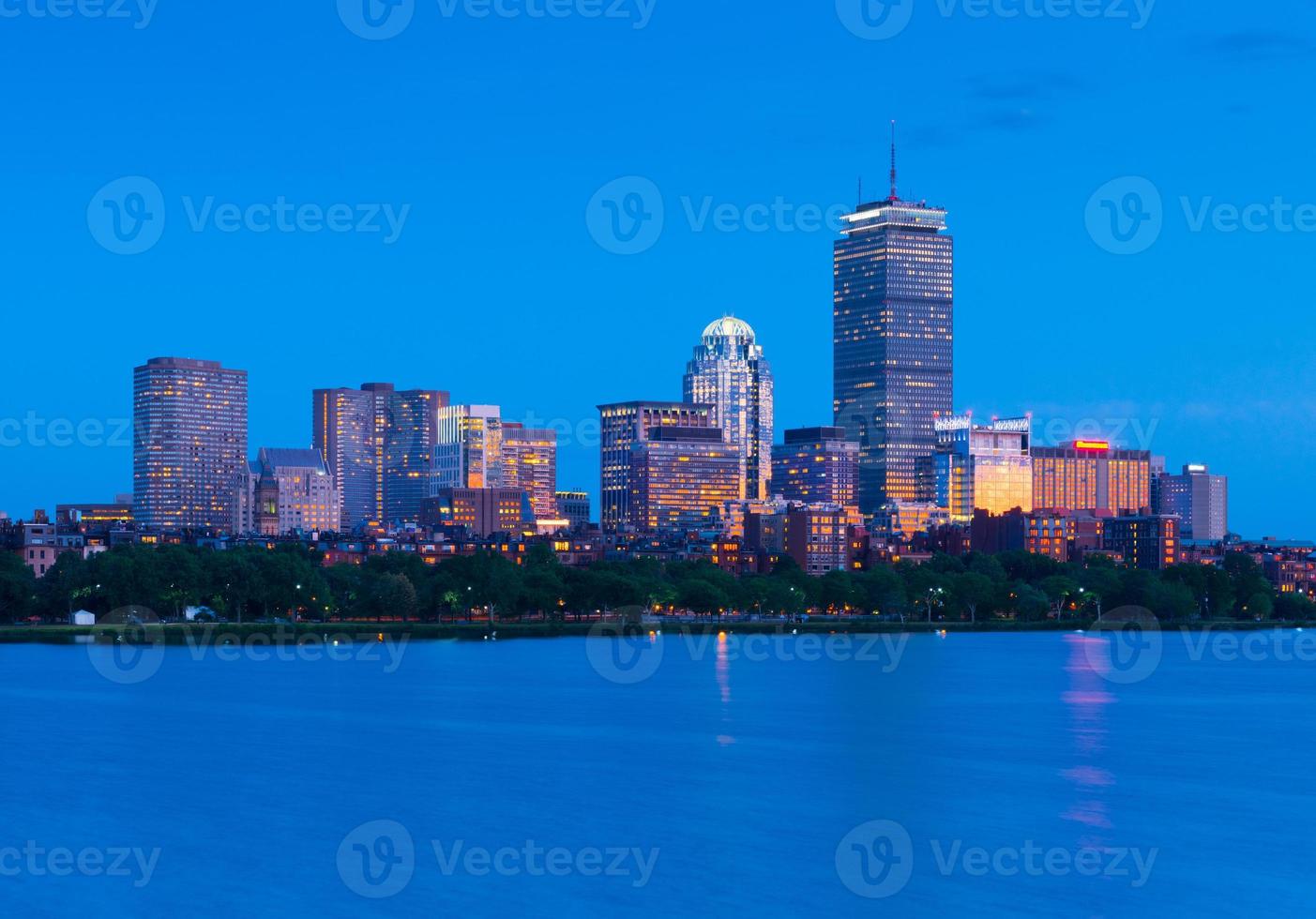 Boston skyline at night. Illuminated buildings in Back Bay. Massachusetts, USA photo