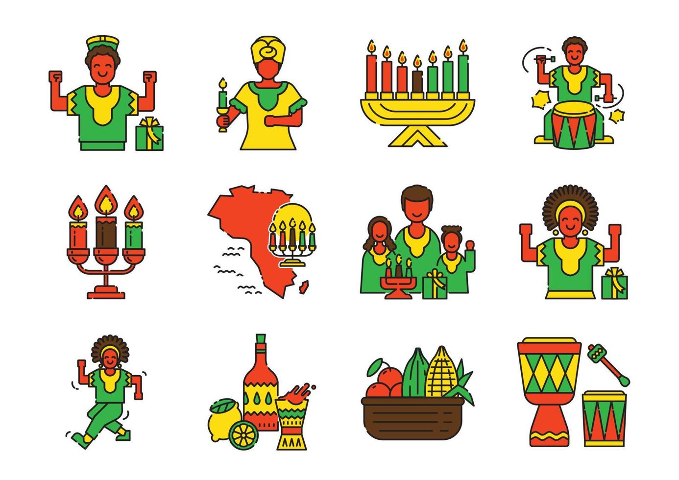 Kwanzaa icon set with candles vector