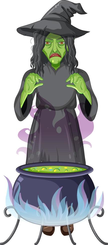 Green old witch character on white background vector