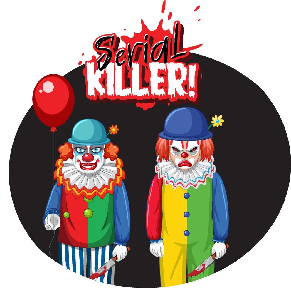 Serial Killer badge with two creepy clowns vector