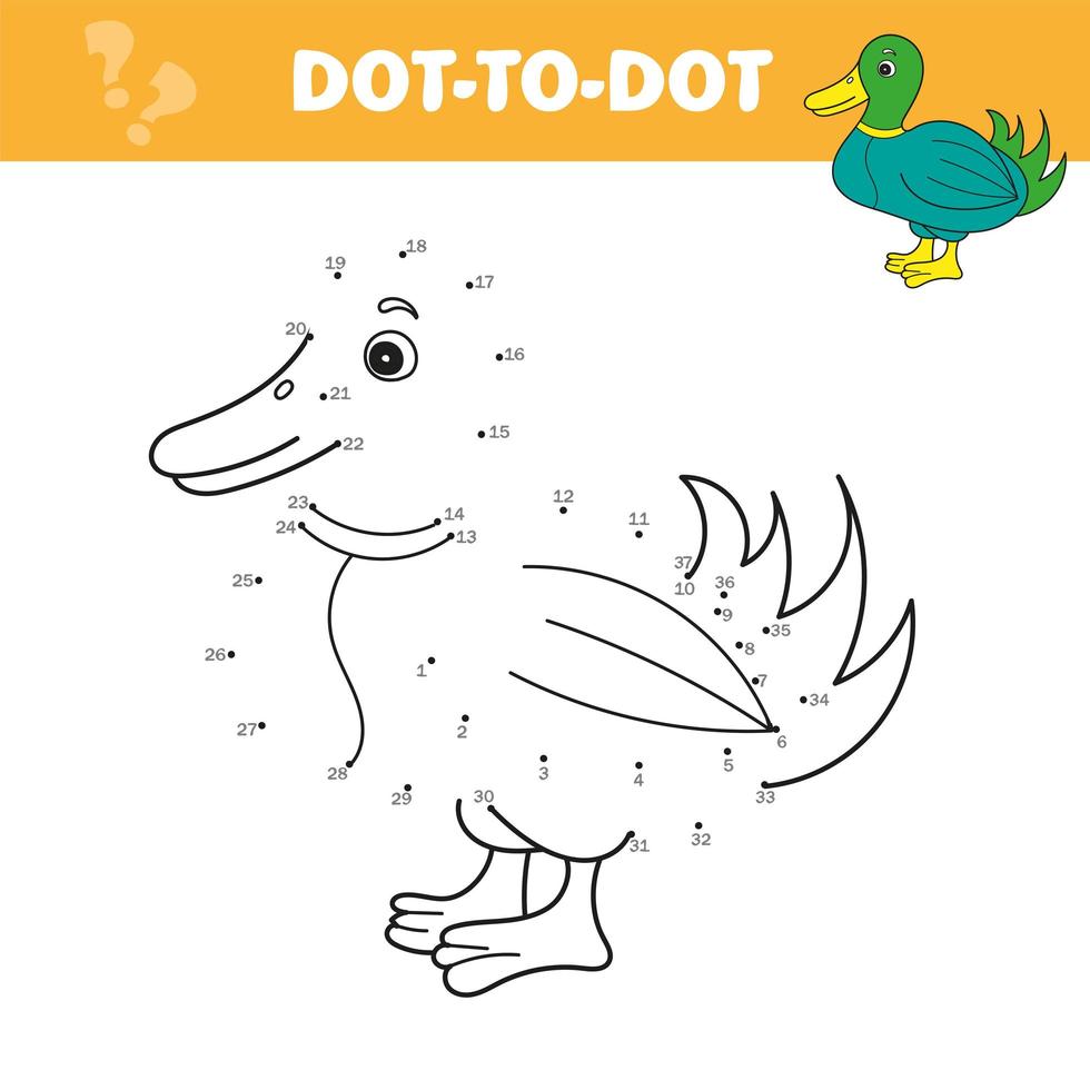 conecta los puntos y dibuja un lindo pato de dibujos animados. juego educativo para niños. vector