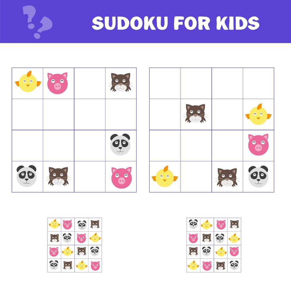 Sudoku for kids. Game for preschool kids, training logic vector