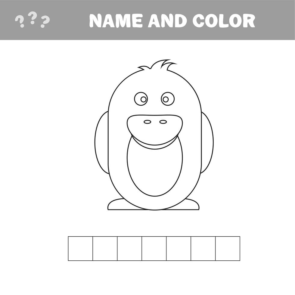 crucigrama de pingüino de dibujos animados. juego de impresión de nombre y color vector