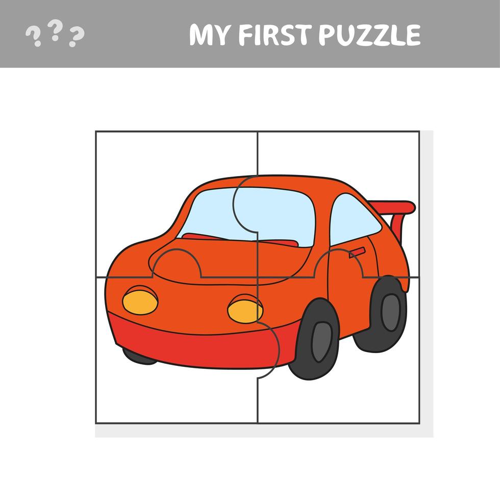Ilustración de dibujos animados de juego de rompecabezas para niños en edad preescolar con coche vector