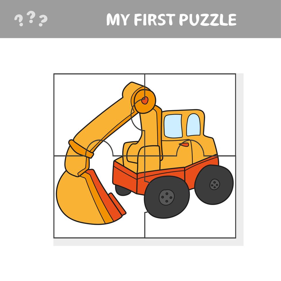 Funny cartoon excavator. Educational game for kids - My first puzzle vector