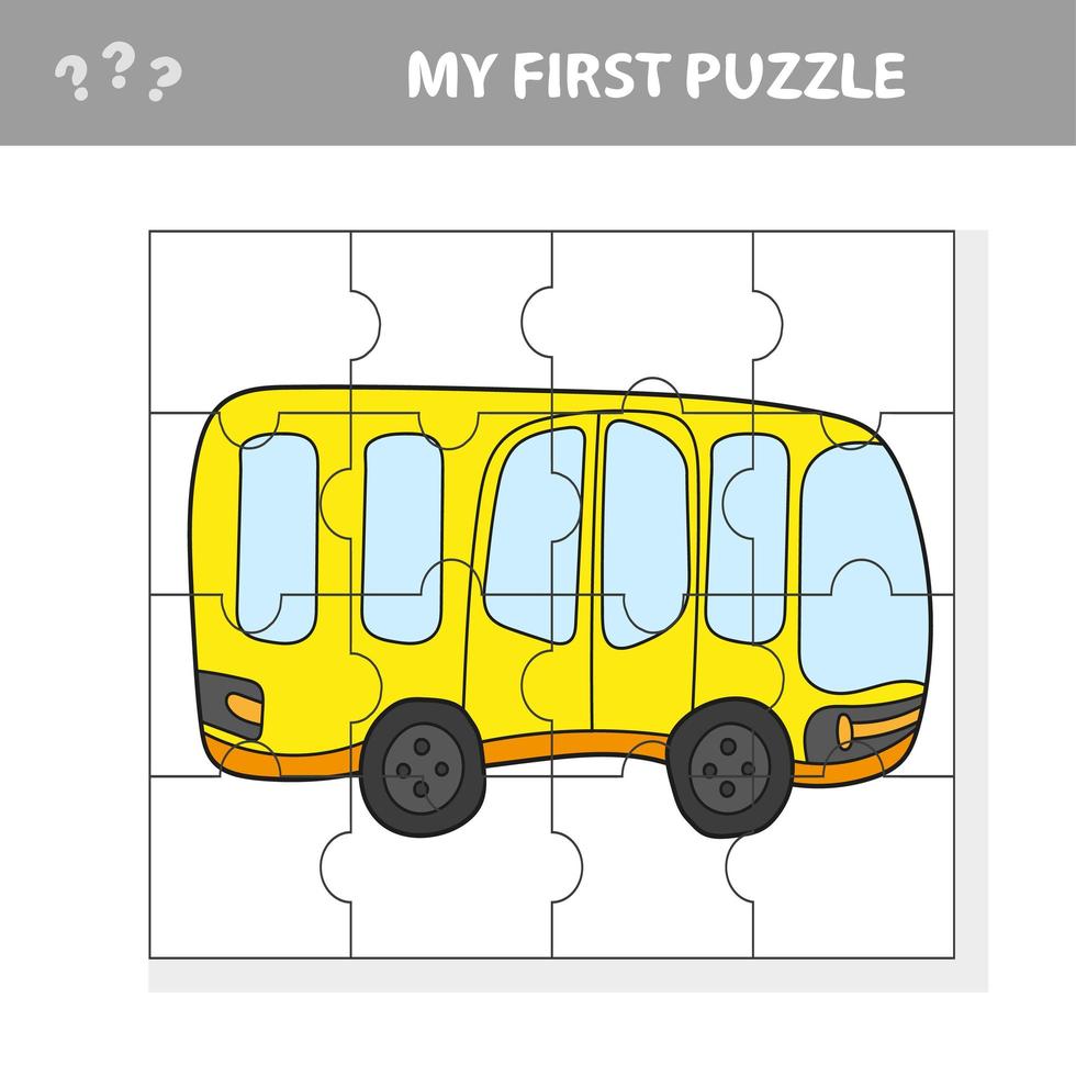 Easy educational paper game for kids. Simple kid puzzle with Toy Bus vector