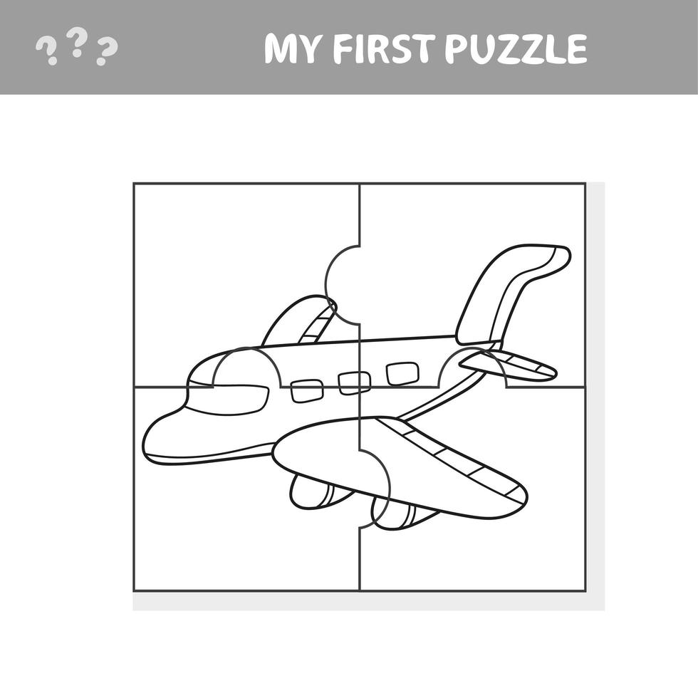 My first puzzle - plane. Worksheet. Children art game vector
