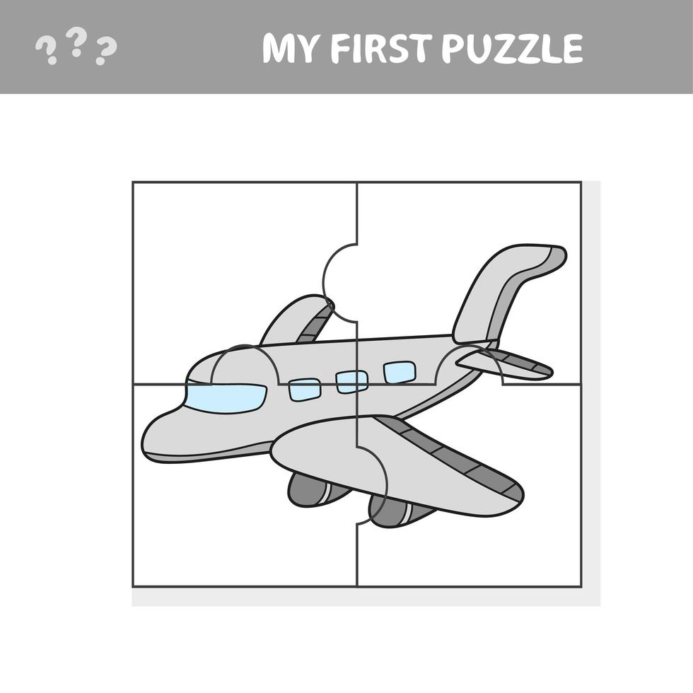 My first puzzle - plane. Worksheet. Children art game vector