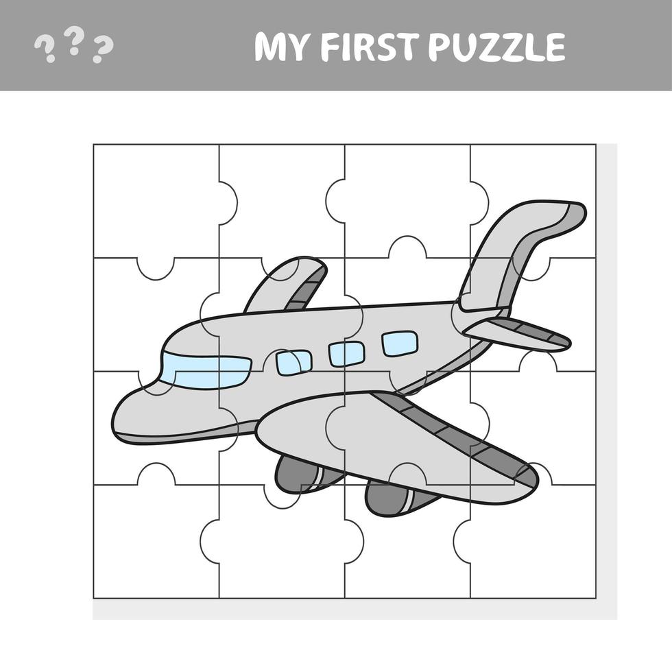 My first puzzle - plane. Worksheet. Children art game vector