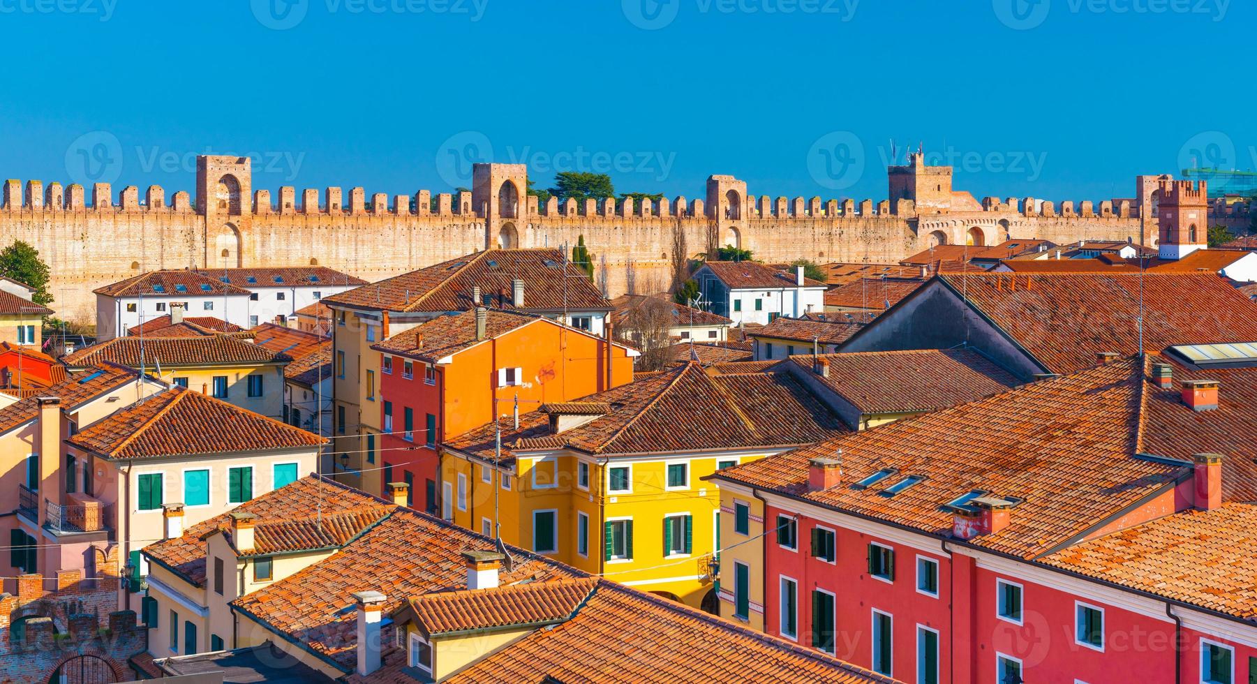 Panorama of the walled city. Colored houses in Cittadella. Fortress-town in Italy. Province of Padua, Padova photo