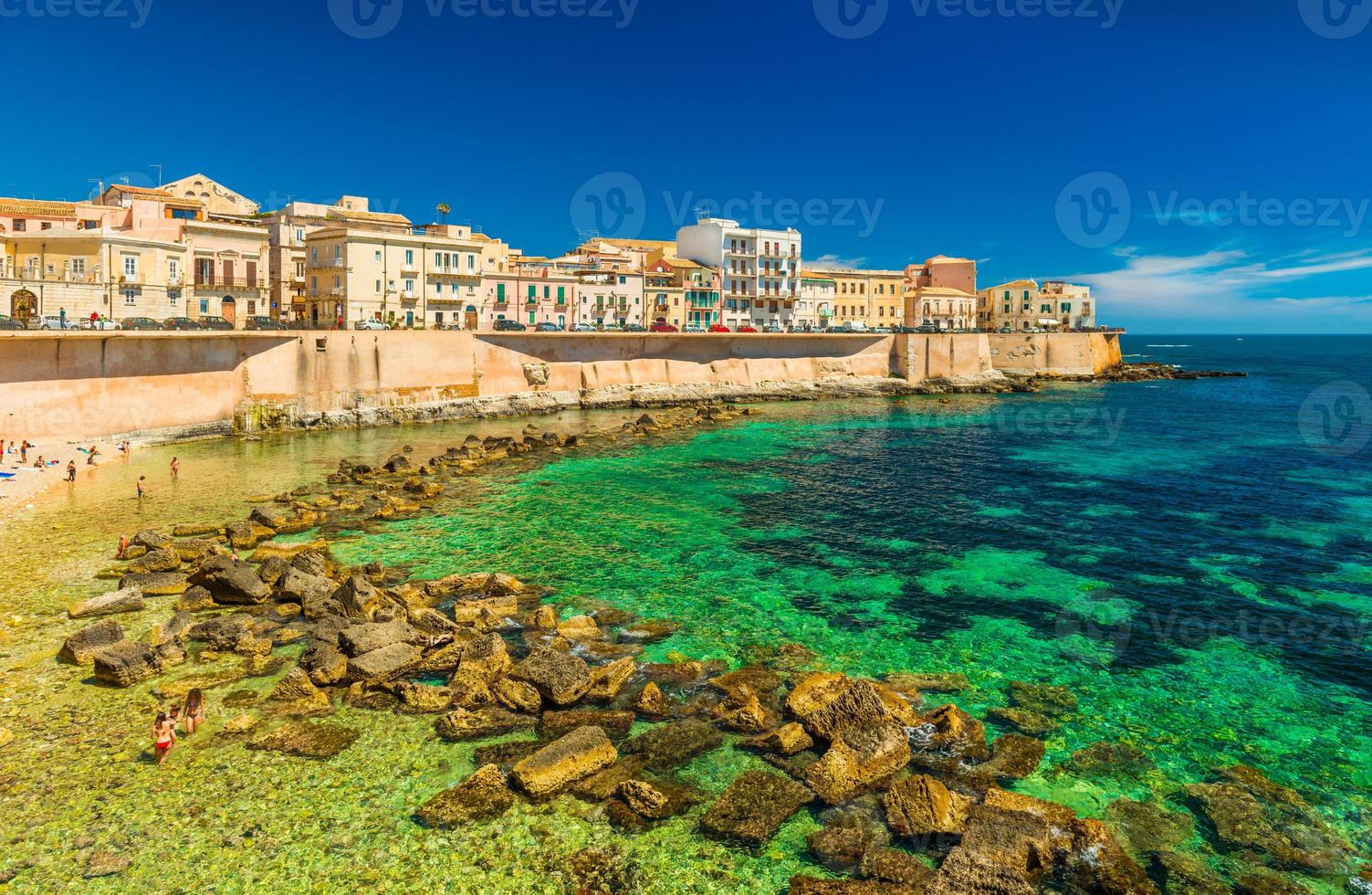 Cityscape of Ortygia. City beach in the historical center of Syracuse, famous place on Sicily, Italy photo