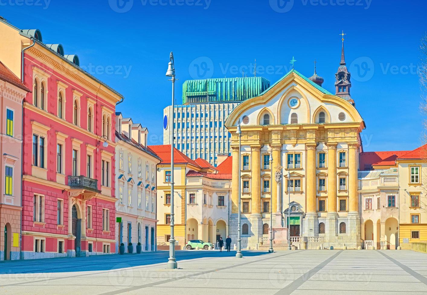 View of Congress Square and the Ursuline Church of the Holy Trinity in the central part of Ljubljana, Slovenia photo