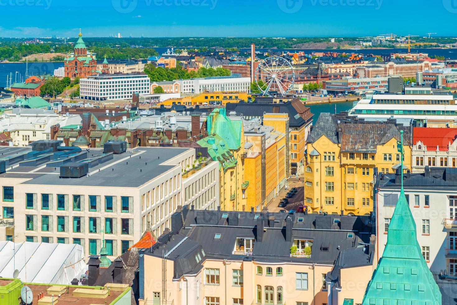 Aerial panorama of Helsinki, Finland. Cityscape in a sunny summer day photo