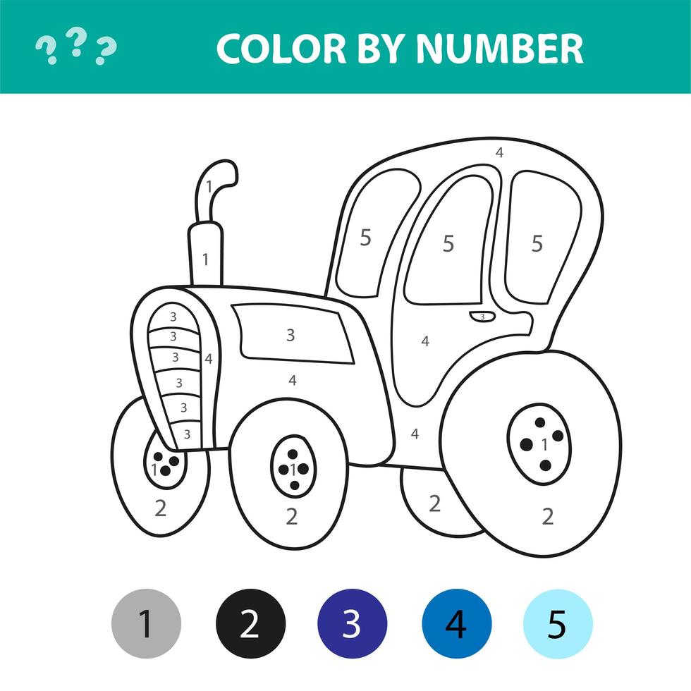 Vector illustration of coloring book tractor, coloring by numbers