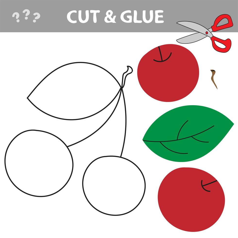 Easy educational paper game for kids. Simple kid application with Red Cherries vector