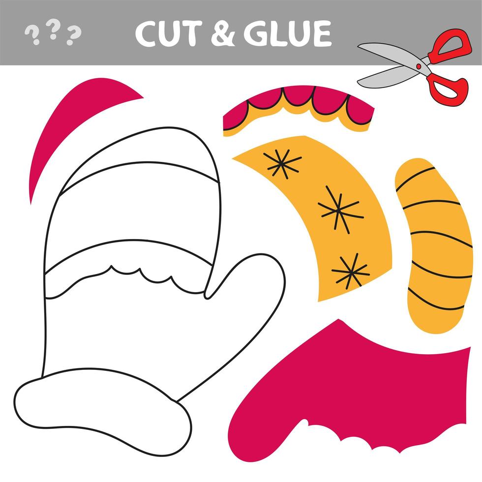 Education paper game for children, Mitten. Use scissors and glue vector