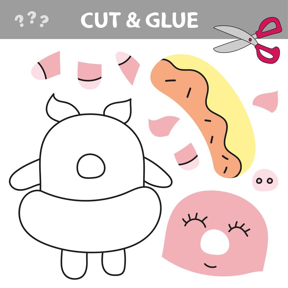 Education paper game for children, Pig. Cut and glue game vector